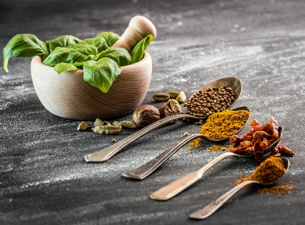 Basil and spices — Stock Photo, Image