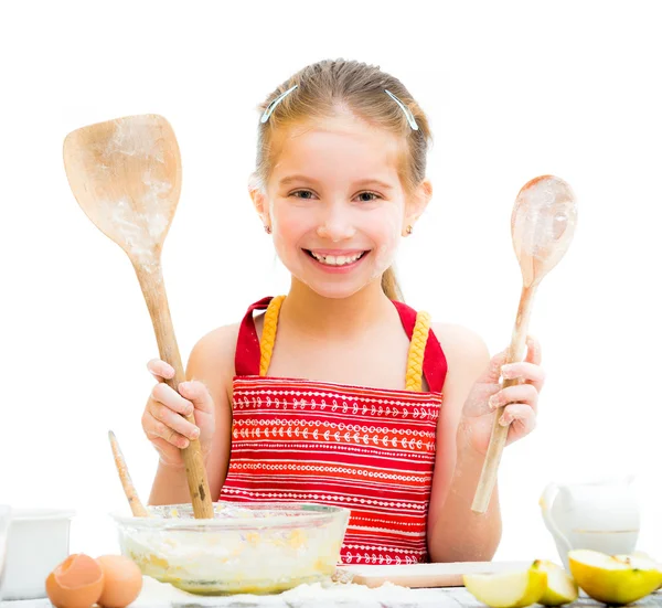 Petite fille faisant de la pâte — Photo