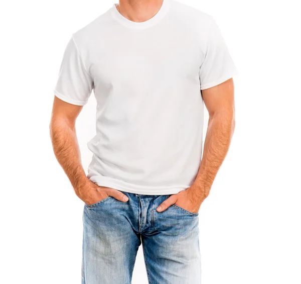 Vit t shirt på en ung man — Stockfoto