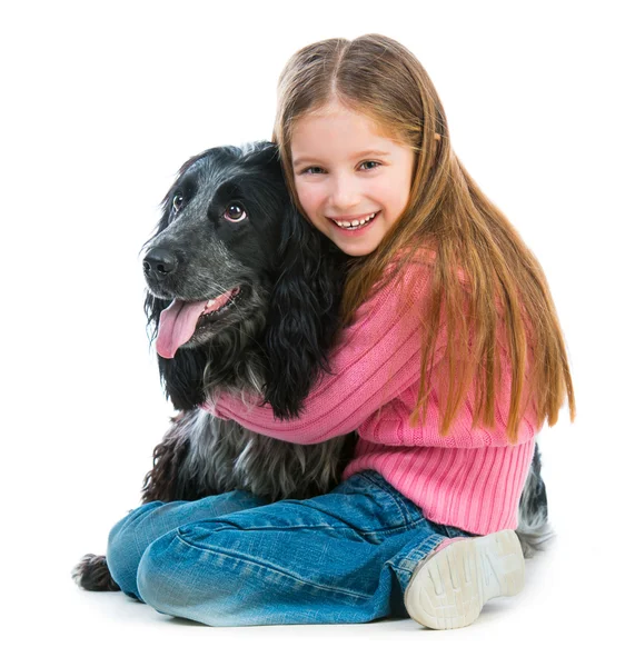 Cute llittle with black cocker spaniel — Stock Photo, Image