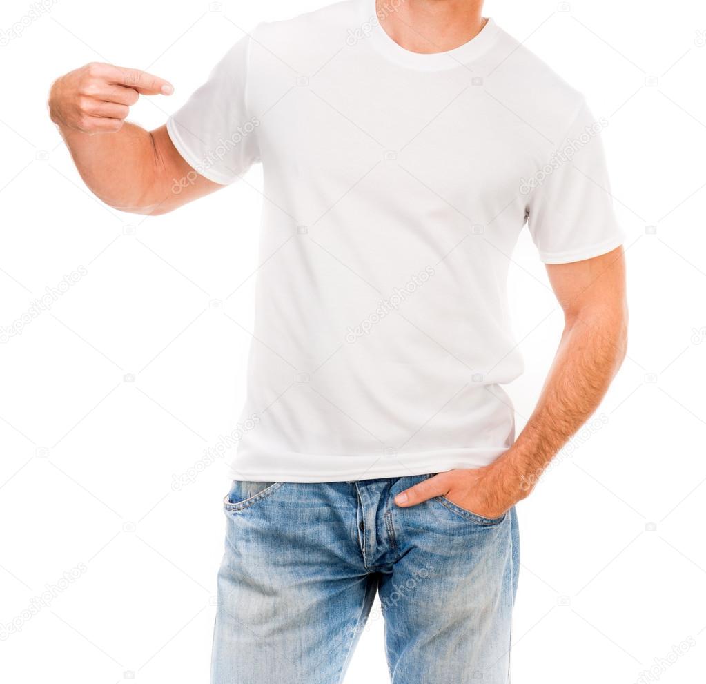 white t shirt on a young man