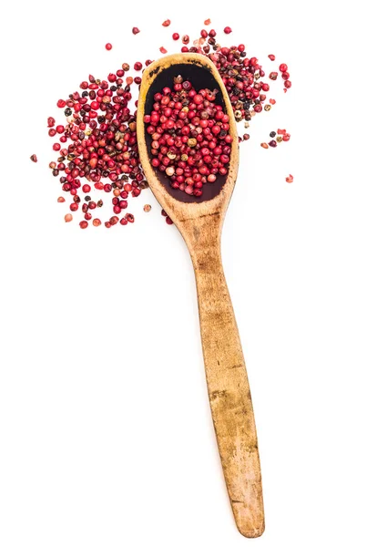 Fresh pepper in wooden spoon — Stock Photo, Image