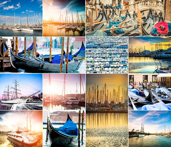 Collage fotográfico de barcos en el puerto deportivo —  Fotos de Stock