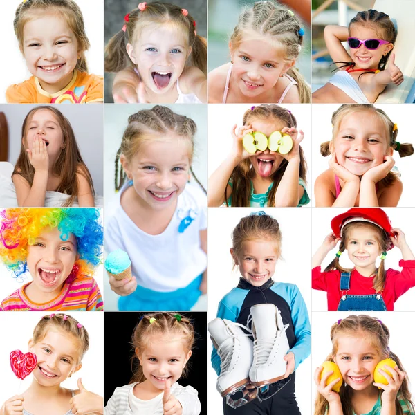 Koláž z fotografií usměvavá holčička — Stock fotografie
