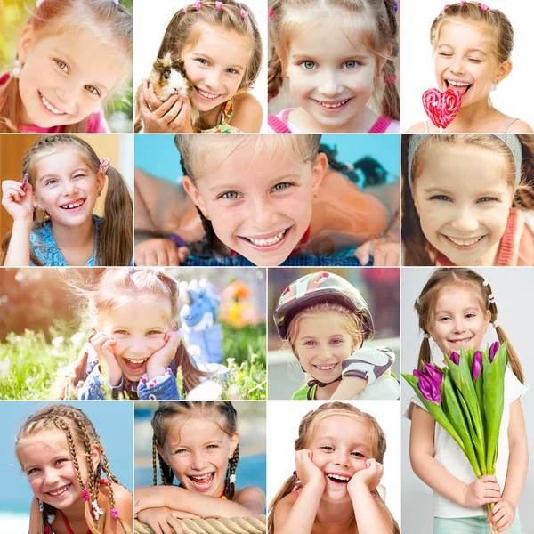 Collage de fotos de una niña pequeña con una cara bonita — Foto de Stock