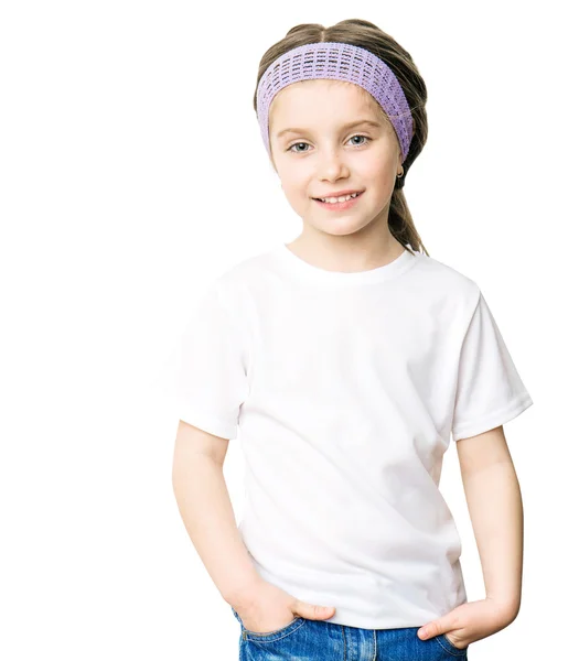 Ittle menina em branco t-shirt — Fotografia de Stock