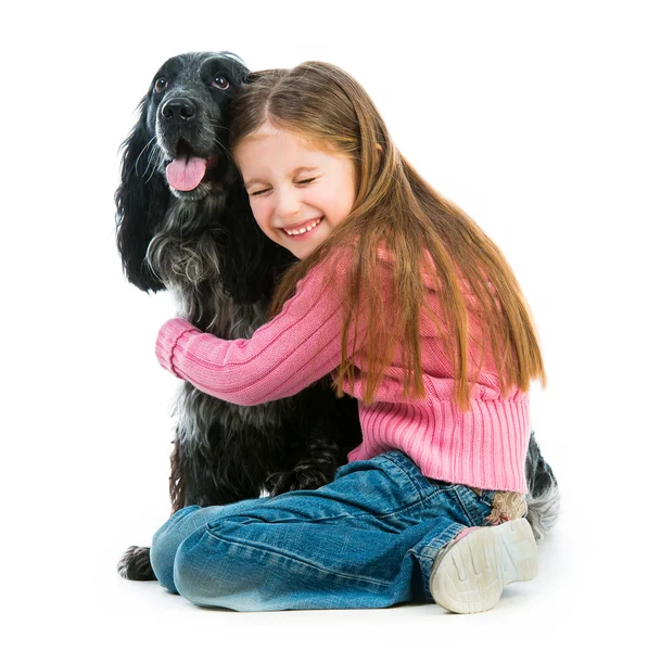 Cute llittle with black cocker spaniel — Stock Photo, Image