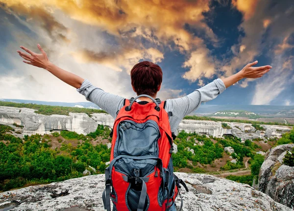 Sports girl with a backpack — Stock Photo, Image