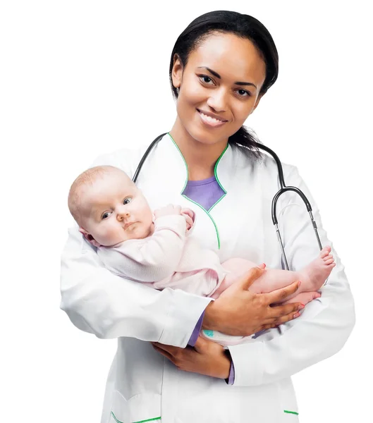 Doctor and baby on a white background Royalty Free Stock Images