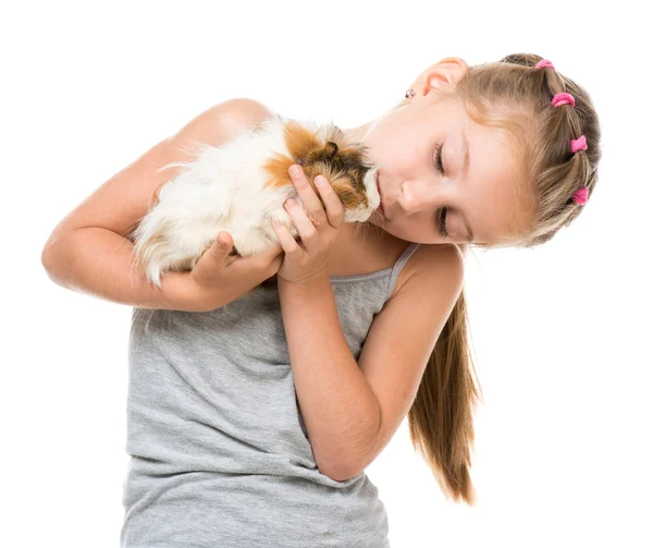 Bambina con in mano una cavia — Foto Stock