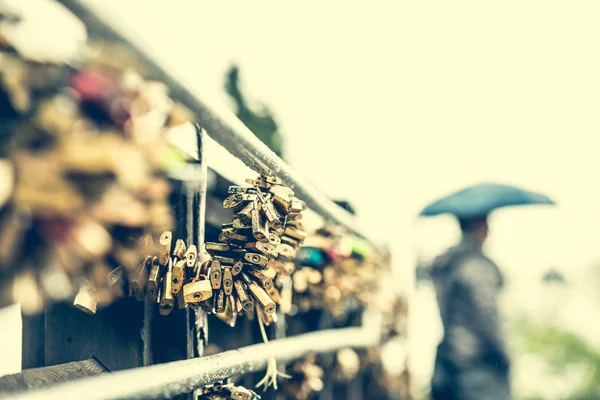 Locks on lover bridge — Stock Photo, Image