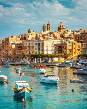 view on Birgu and the harbour with boats clipart
