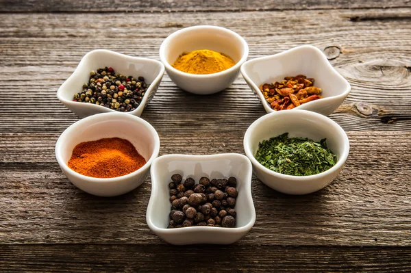 Aromatic spices in bowls — Stock Photo, Image