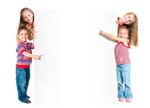Bambini con banner bianco — Foto Stock