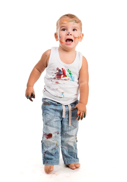 Kleine jongen geschilderd met kleuren — Stockfoto