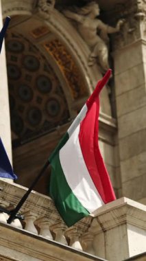 Budapeşte 'nin merkezinde Macar Bayrakları Adorn' u Tarihi Bina Cephesi, Dikey Video
