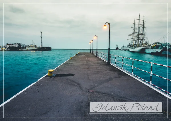 Postcard with pier in Gdynia — Stock Photo, Image