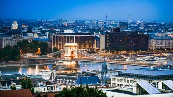 View on Chain bridge on Danube — Stock Video