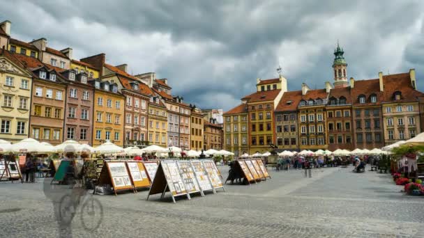 Zeitraffer auf dem Warschauer Marktplatz — Stockvideo