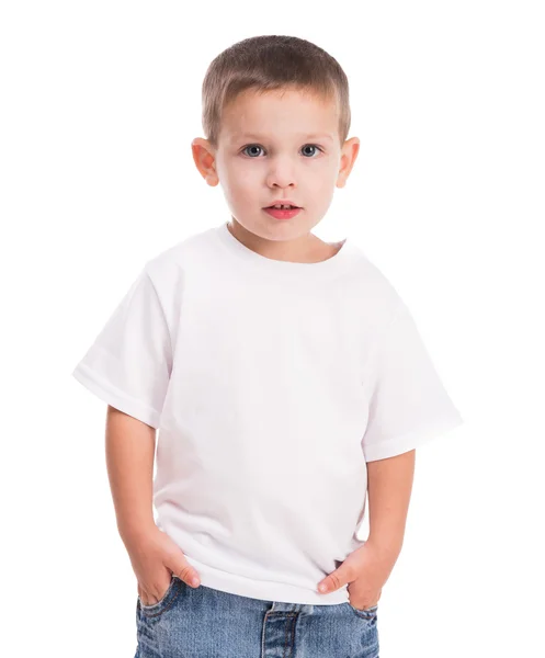 Liten pojke i vit skjorta — Stockfoto
