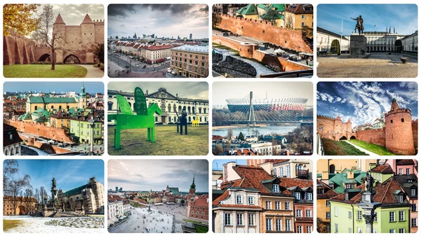 Collage av Warszawas sevärdheter och monument — Stockfoto