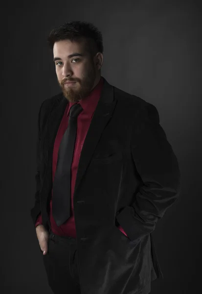 Young Man Wearing Maroon and Black Formal Attire — Stock Photo, Image