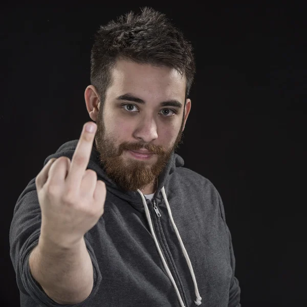 Goatee Young Man Showing Fuck You Sign — Stock Photo, Image