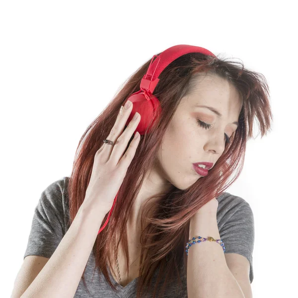 Sensual Woman Listening to Music Using Headphone — Stock Photo, Image