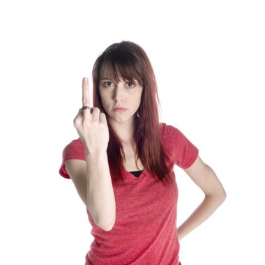 Genç kadın gösteren parmak işareti canı cehenneme