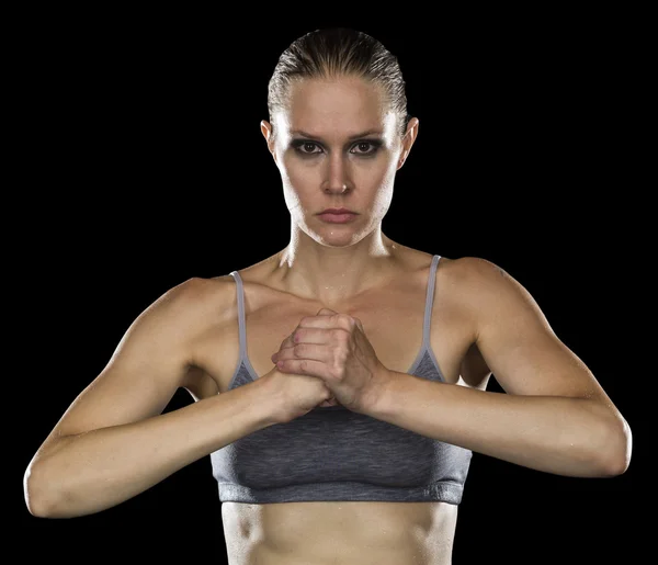 Strong Woman Cupping Fist with Hand — Stockfoto