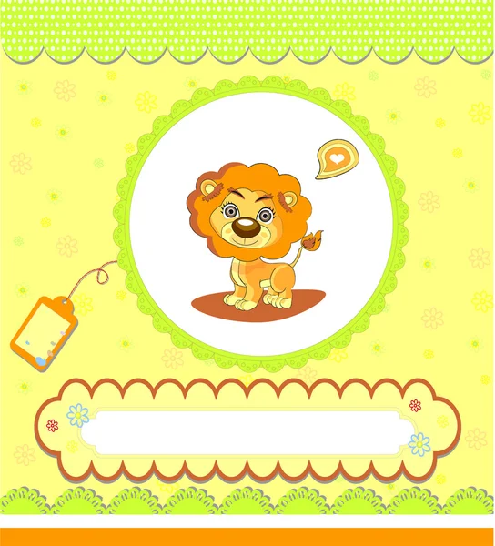 Baby shower card ,yellow with lion — Stock Vector