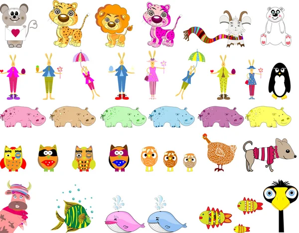 Grand ensemble d'animaux de dessin animé, vecteur — Image vectorielle