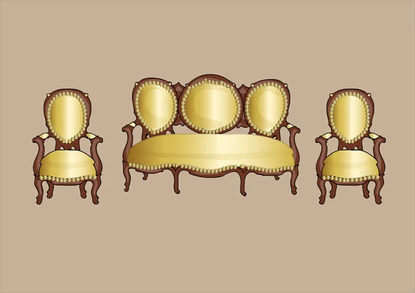 Fauteuil et canapé rétro or - vecteur — Image vectorielle