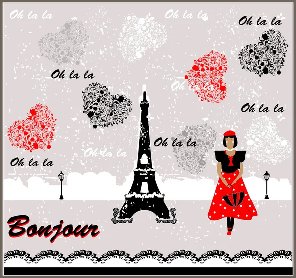 Vector Postcard with France Image. Frenchwoman — Stock Vector