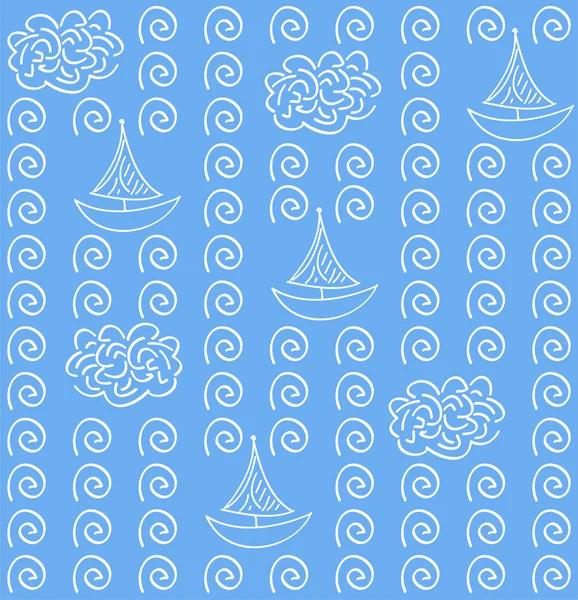 Aquarell-Vectoe blaue Farbe nahtloses Muster mit Schiff — Stockvektor
