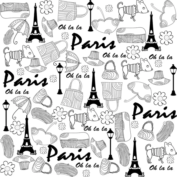 Nahtloses Doodle-Muster aus Paris — Stockvektor