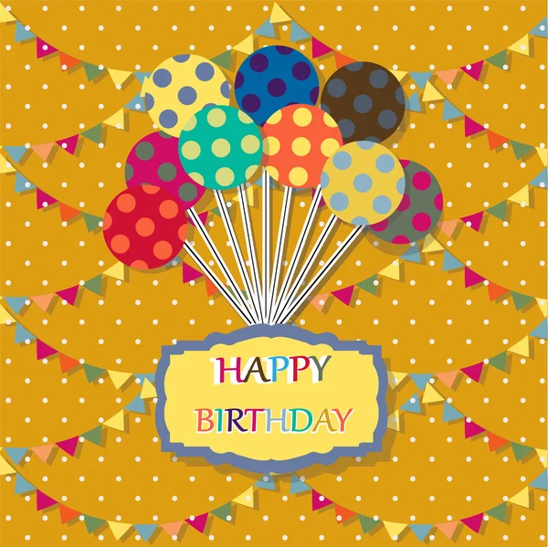 Happy birthday card. Celebration  background with balloon, colored carnival caps and place for your text. vector illustration — Stock Vector