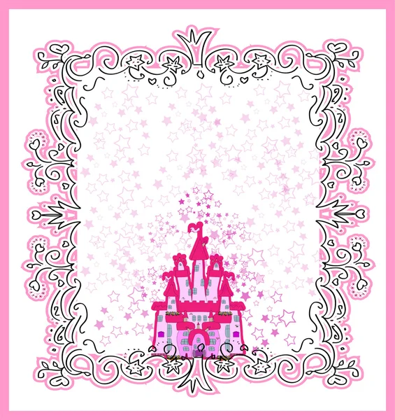 Tarjeta de invitación con Magic Fairy Tale Princess Castle — Archivo Imágenes Vectoriales