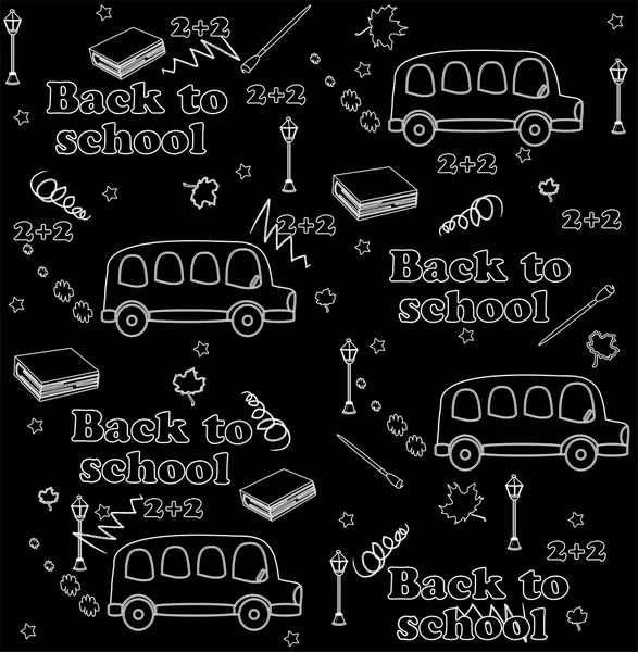 Cute school cartoon seamless pattern. Back to school illustration. black — Stock Vector