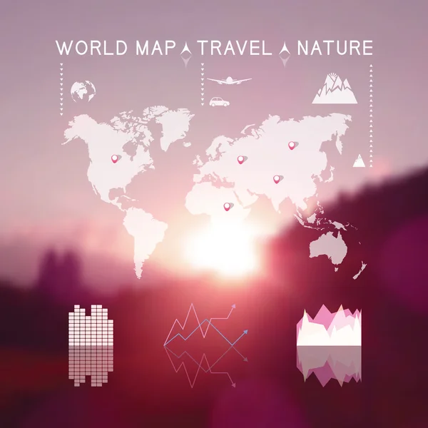 Seyahat bilgi grafik YYK ile güzel bulanık doğal peyzaj — Stok Vektör