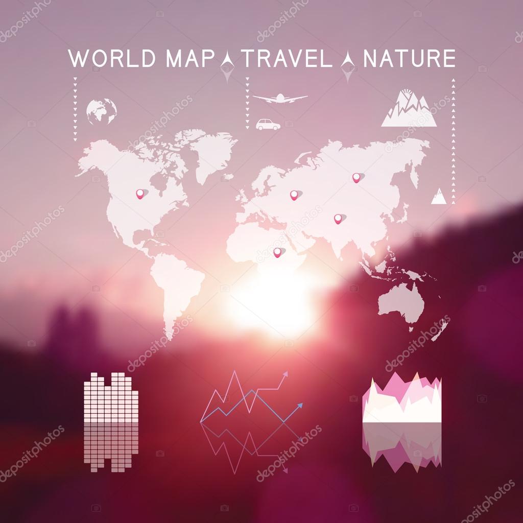 Beautiful blurred natural landscape with travel info graphic ele