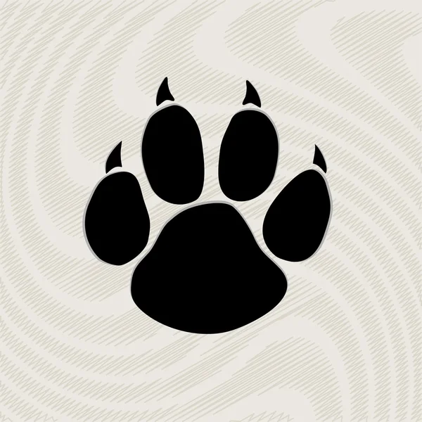 Black animal paw print isolated on pattern — Stock Vector