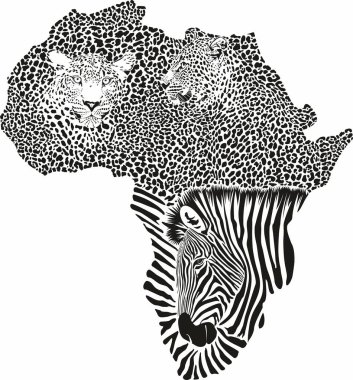 Afrika, leoparlar ve zebranın vektör çizimi