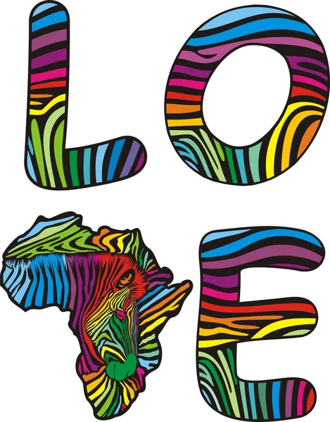 Illustration Des Afrikanischen Kontinents Mit Zebrahintergrund Und Dem Text Liebe Vektorgrafiken