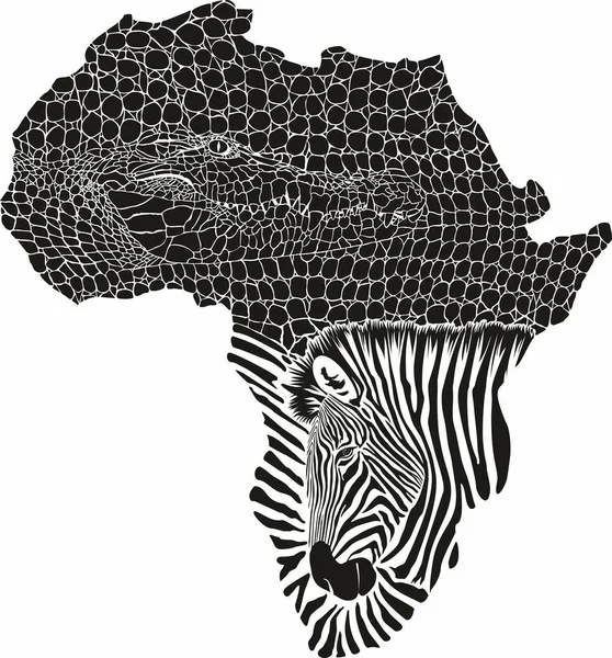아프리카를 악어와 얼룩말의 피부처럼 추상적 색깔을 나타내는 — 스톡 벡터