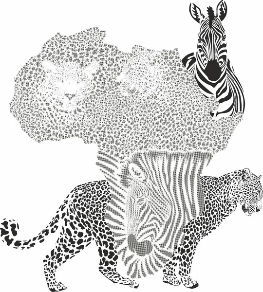 Vektor Illustration Med Leopard Päls Mönster Och Zebra Huvud Bakgrund — Stock vektor