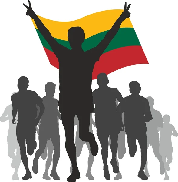 Νικητής με τη σημαία της Λιθουανίας στον τερματισμό — Διανυσματικό Αρχείο