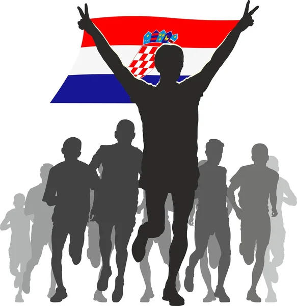 Athlete with the Croatia flag at the finish — Stock Vector