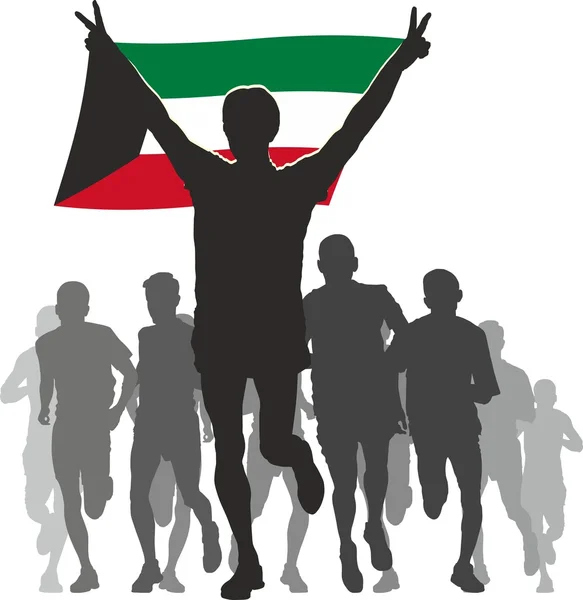 Athlete with the Kuwait flag at the finish — Stock Vector