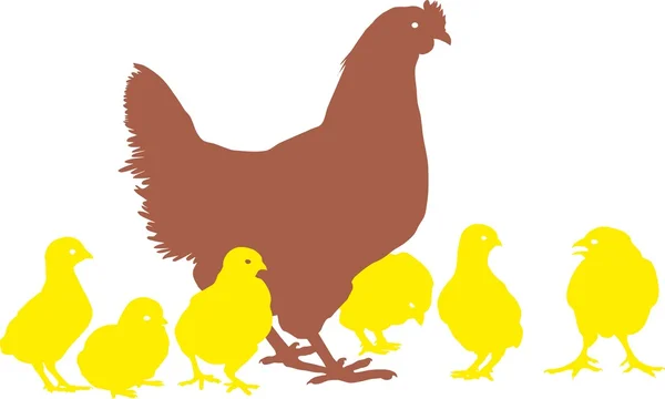 Hen dan anak ayam - Stok Vektor